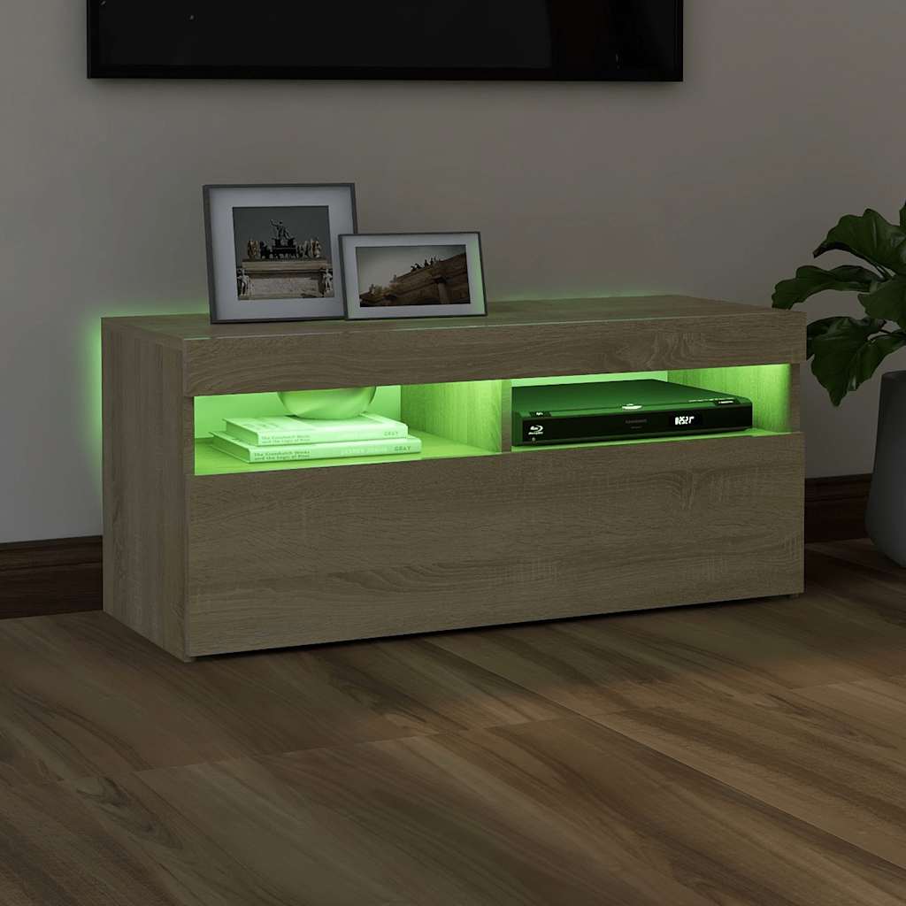 Meuble TV vidaXL avec lumières LED chêne Sonoma 90x35x40 cm
