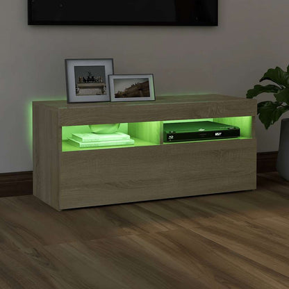 Meuble TV vidaXL avec lumières LED chêne Sonoma 90x35x40 cm