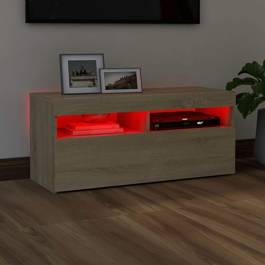 Meuble TV vidaXL avec lumières LED chêne Sonoma 90x35x40 cm