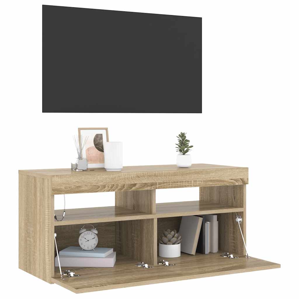 Meuble TV vidaXL avec lumières LED chêne Sonoma 90x35x40 cm