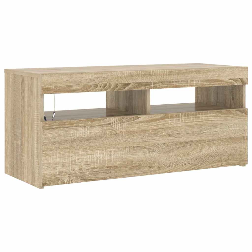Meuble TV vidaXL avec lumières LED chêne Sonoma 90x35x40 cm