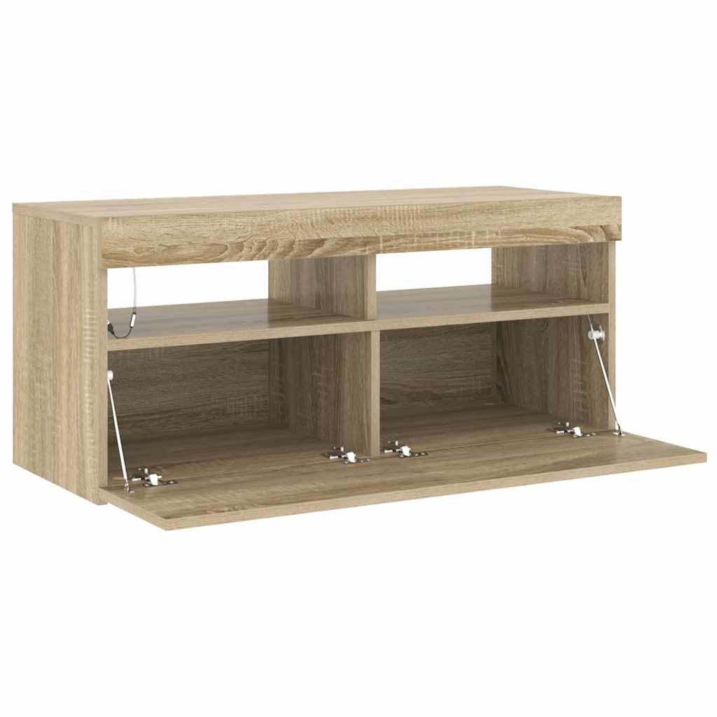 Meuble TV vidaXL avec lumières LED chêne Sonoma 90x35x40 cm