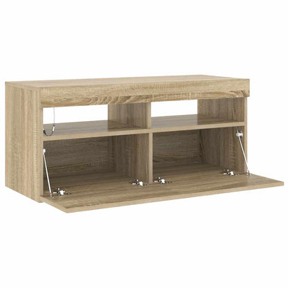 Meuble TV vidaXL avec lumières LED chêne Sonoma 90x35x40 cm