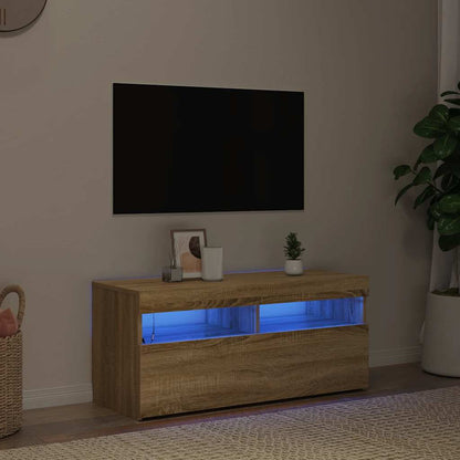 Meuble TV vidaXL avec lumières LED chêne Sonoma 90x35x40 cm