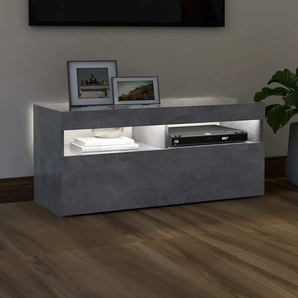 Meuble TV vidaXL avec lumières LED gris béton 90x35x40 cm