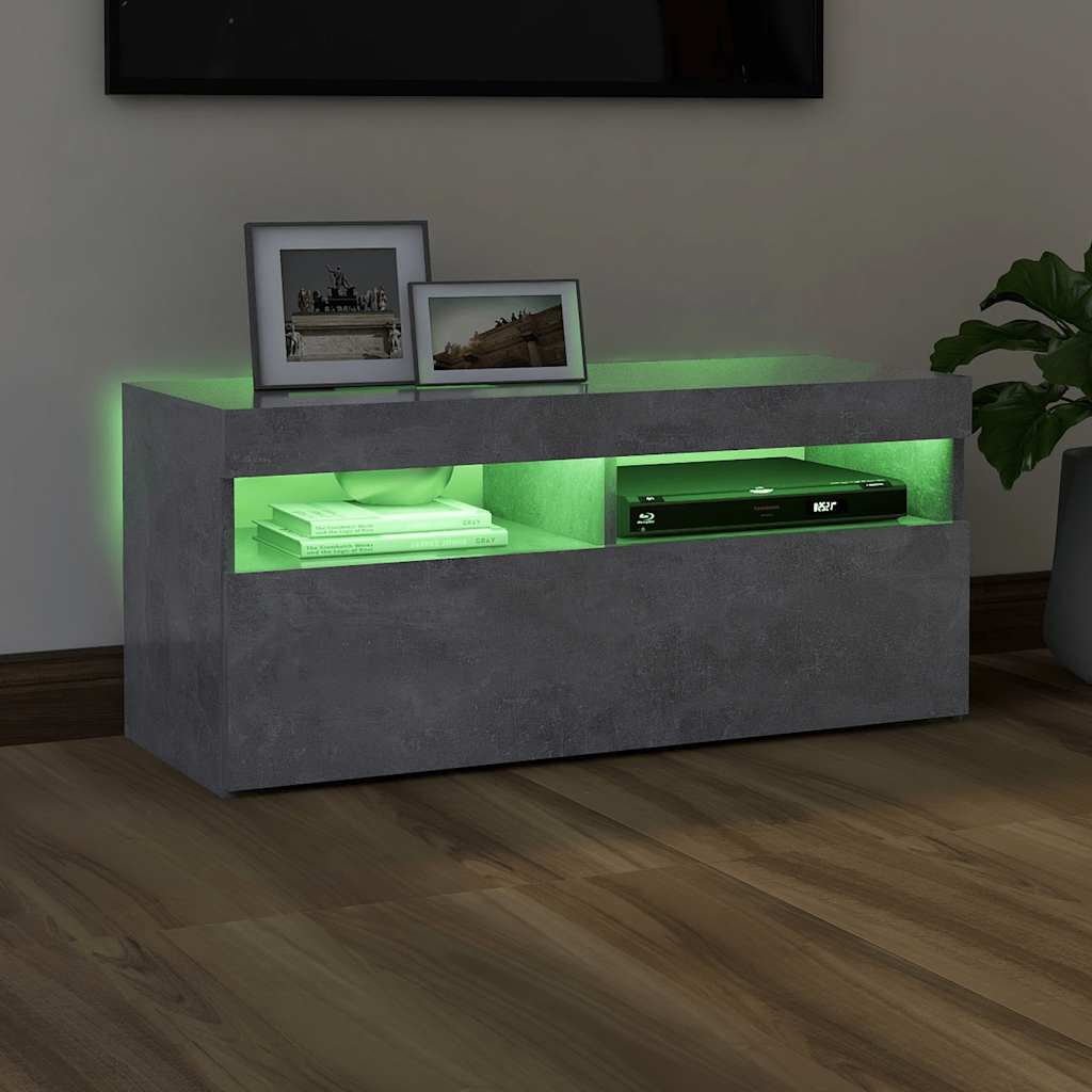 Meuble TV vidaXL avec lumières LED gris béton 90x35x40 cm