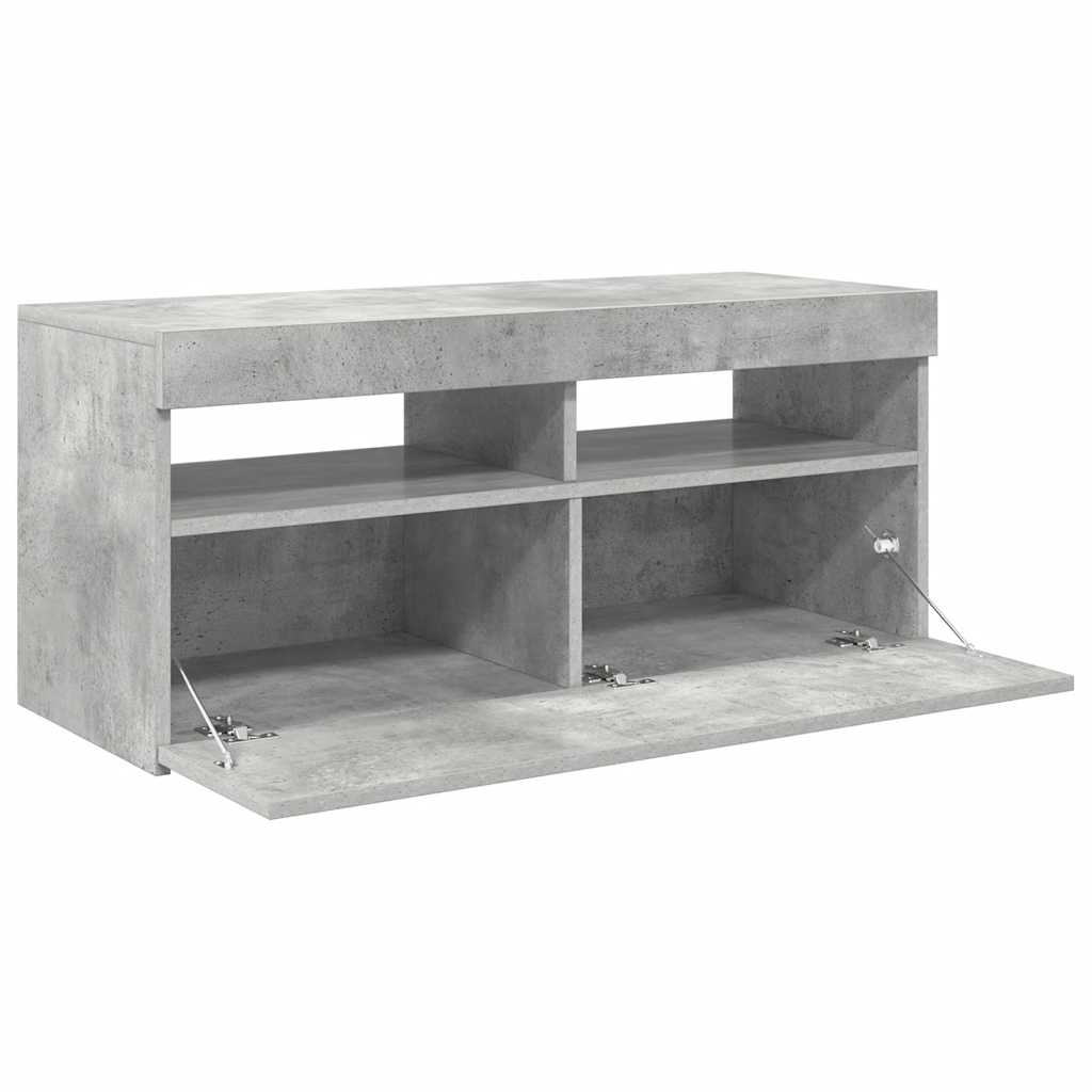 Meuble TV vidaXL avec lumières LED gris béton 90x35x40 cm