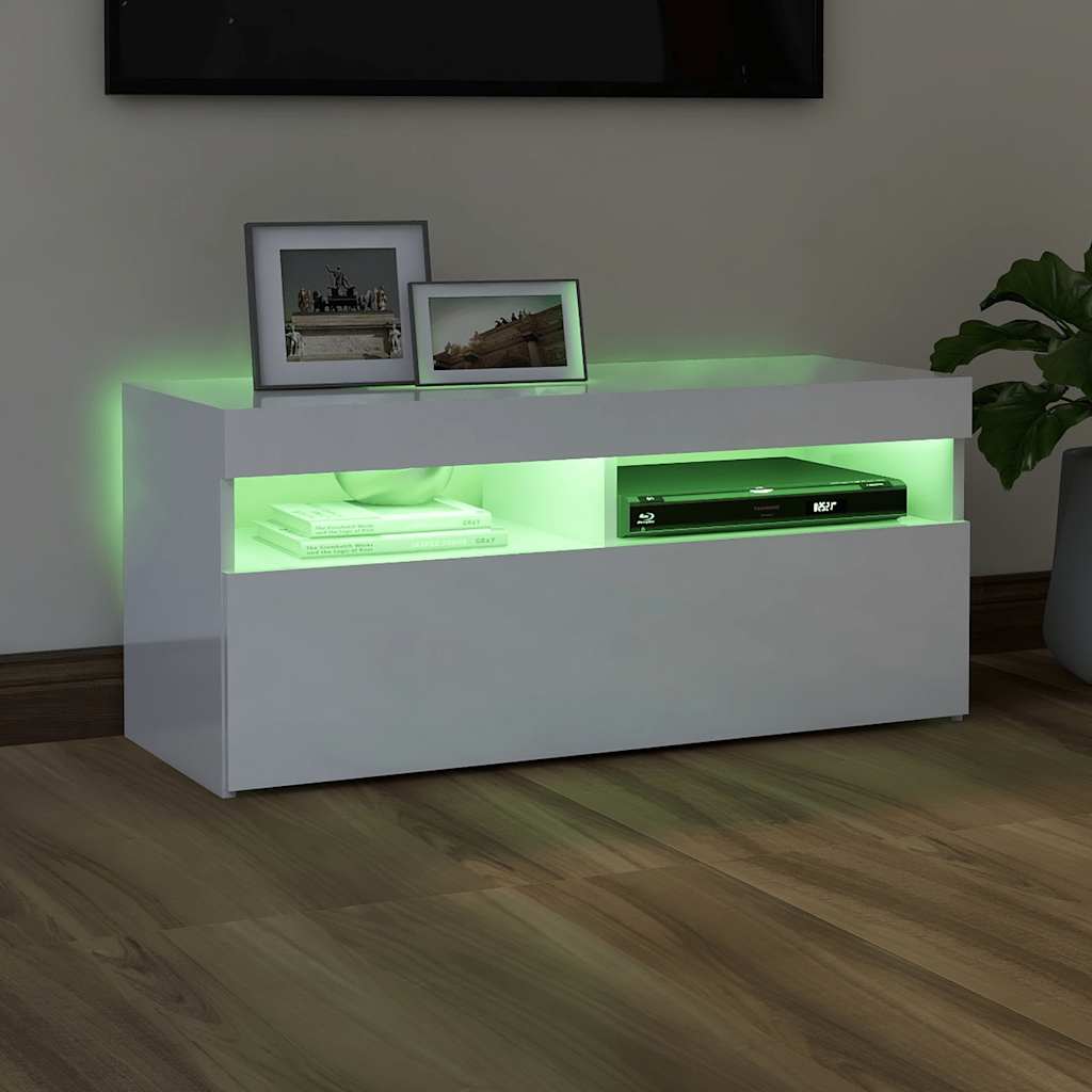 Meuble TV vidaXL avec lumières LED blanc brillant 90x35x40 cm