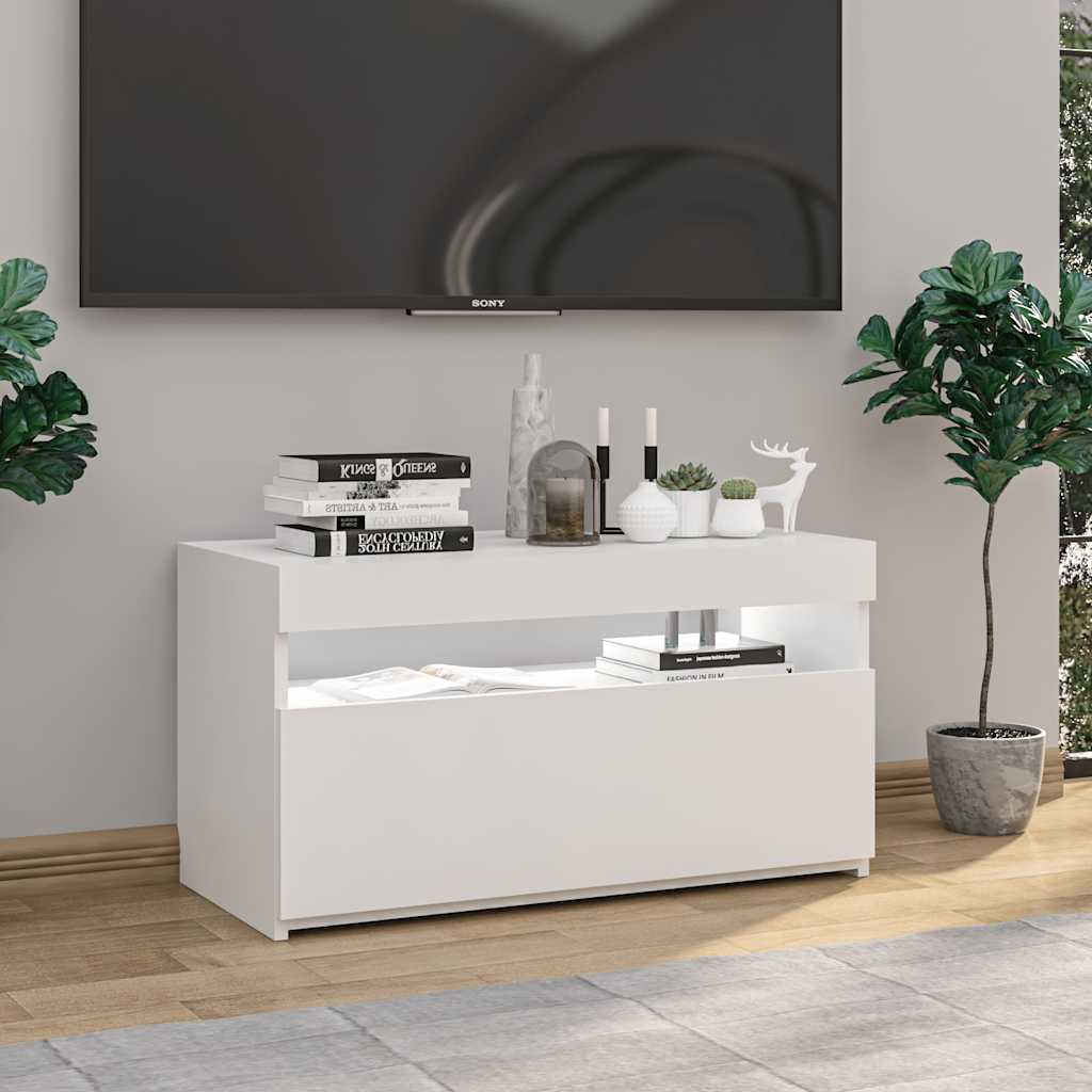 vidaXL TV-Schrank mit LED-Leuchten Weiß 75x35x40 cm