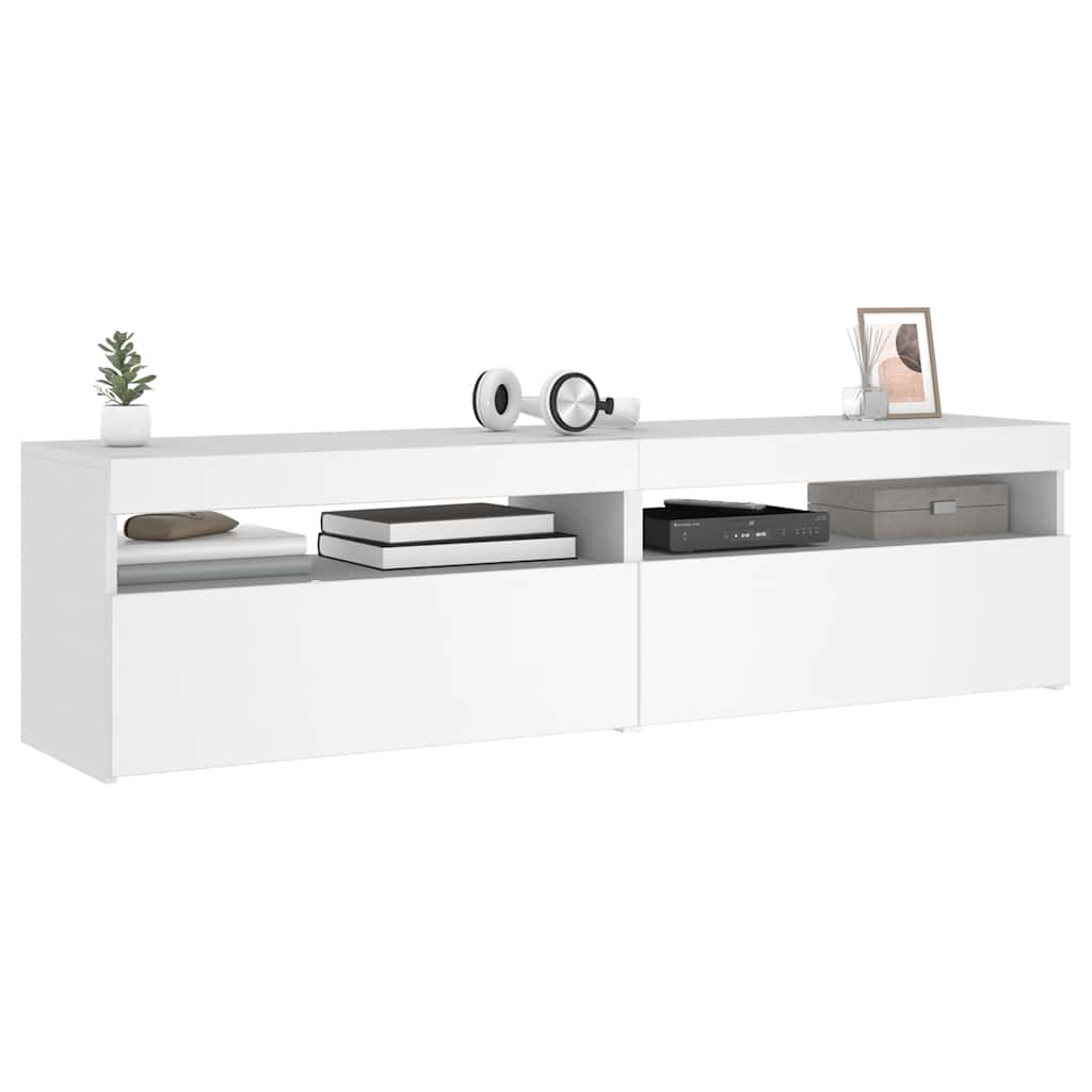 vidaXL TV-Schränke 2 Stk. mit LED-Leuchten Weiß 75x35x40 cm