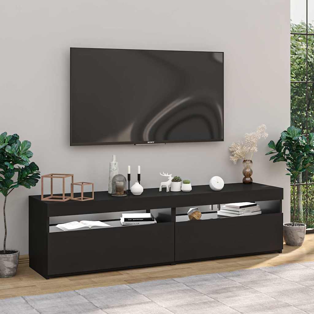 vidaXL TV-Schränke 2 Stk. mit LED-Leuchten Schwarz 75x35x40 cm