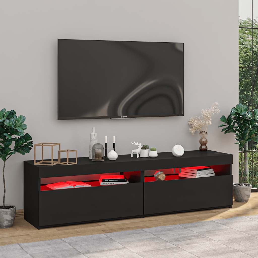 vidaXL TV-Schränke 2 Stk. mit LED-Leuchten Schwarz 75x35x40 cm