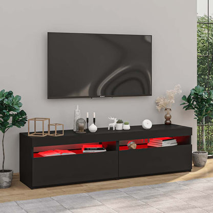 vidaXL TV-Schränke 2 Stk. mit LED-Leuchten Schwarz 75x35x40 cm