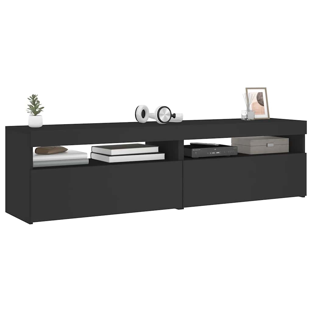 vidaXL TV-Schränke 2 Stk. mit LED-Leuchten Schwarz 75x35x40 cm