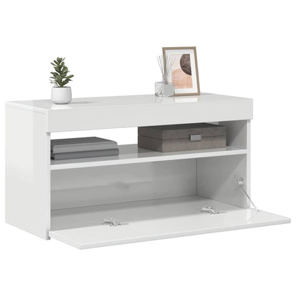 Meuble TV vidaXL avec lumières LED Blanc brillant 75x35x40 cm