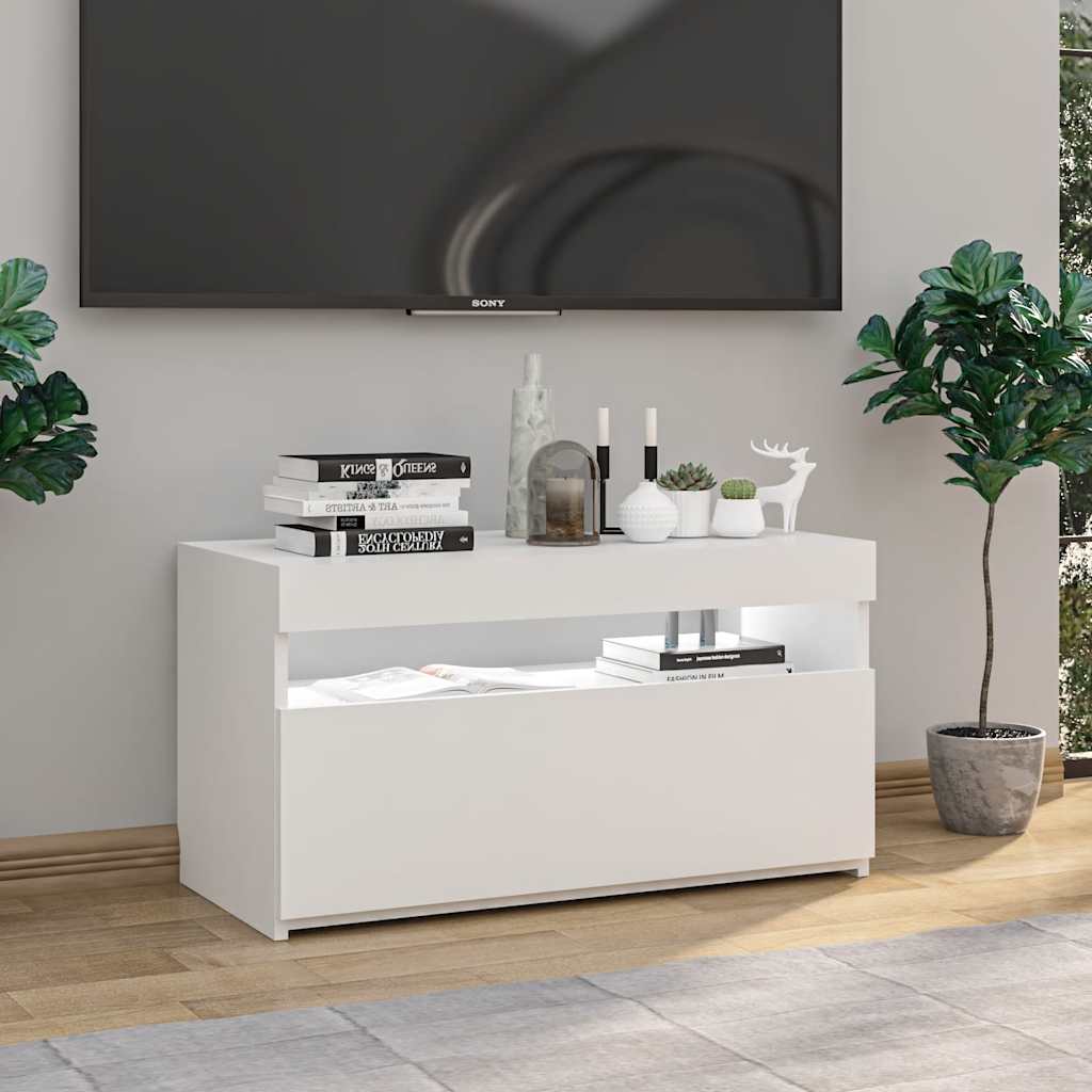 Meuble TV vidaXL avec lumières LED Blanc brillant 75x35x40 cm