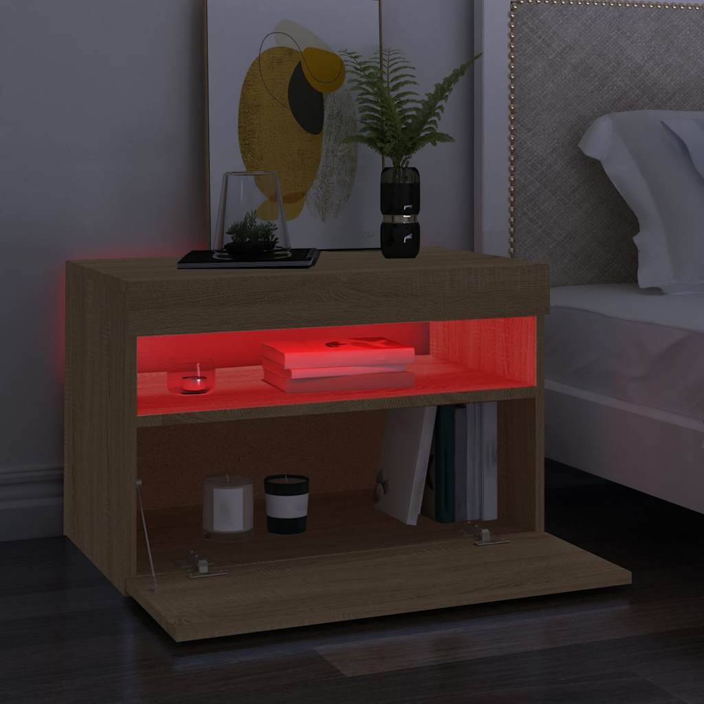Meuble TV vidaXL avec lumières LED chêne Sonoma 60x35x40 cm