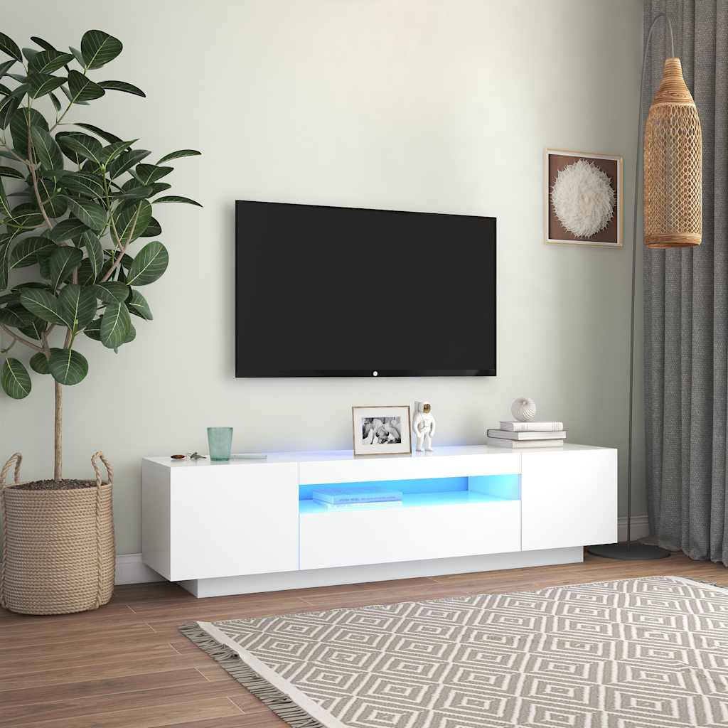 Meuble TV vidaXL avec lumières LED Blanc 160x35x40 cm