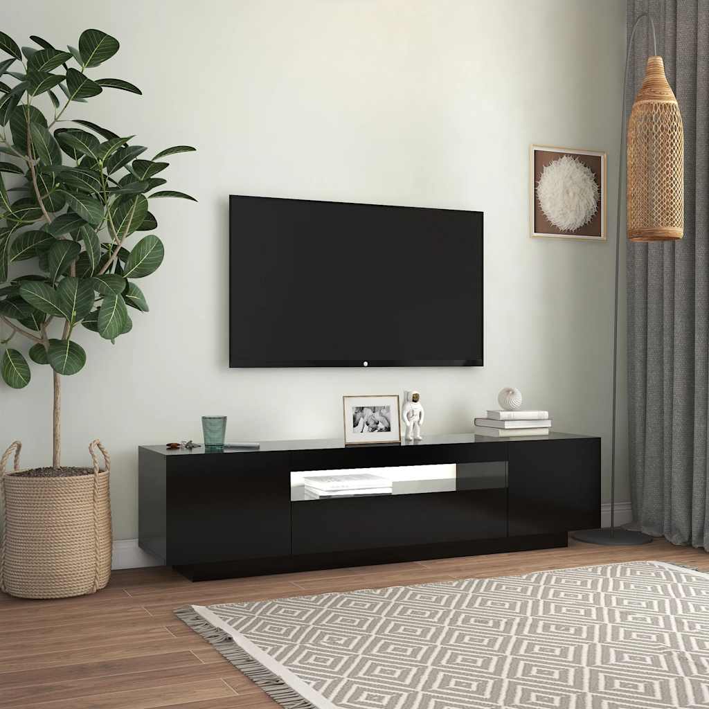 vidaXL Meuble TV avec lumières LED Noir 160x35x40 cm