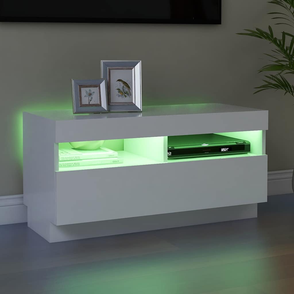 vidaXL Meuble TV avec lumières LED Blanc 80x35x40 cm