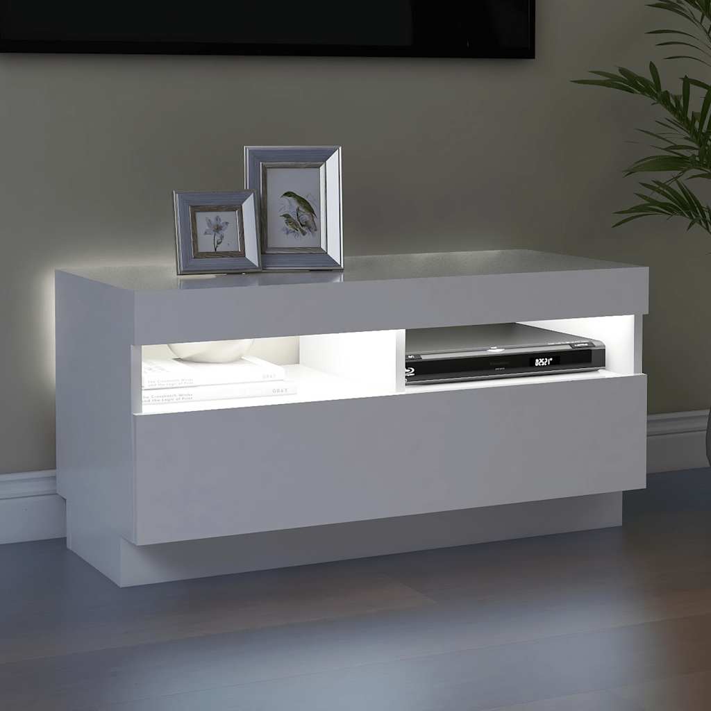 vidaXL Meuble TV avec lumières LED Blanc 80x35x40 cm
