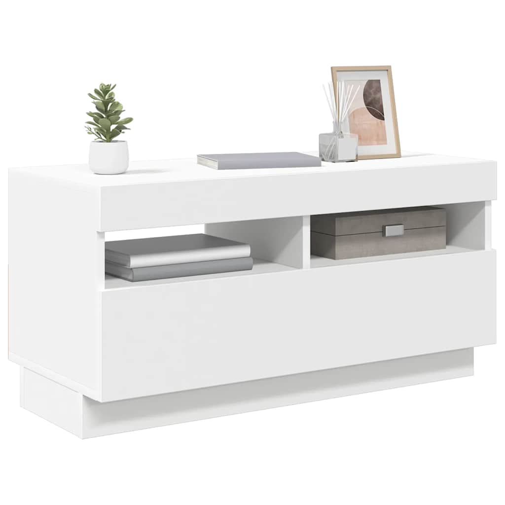vidaXL Meuble TV avec lumières LED Blanc 80x35x40 cm