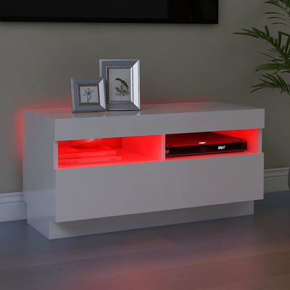 vidaXL TV-Schrank mit LED-Leuchten Hochglanz-Weiß 80x35x40 cm