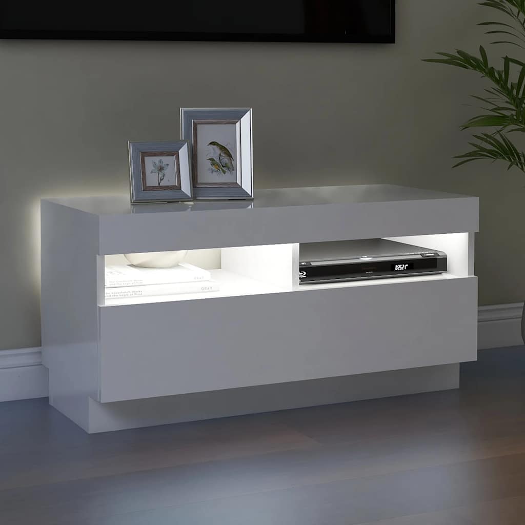 vidaXL TV-Schrank mit LED-Leuchten Hochglanz-Weiß 80x35x40 cm