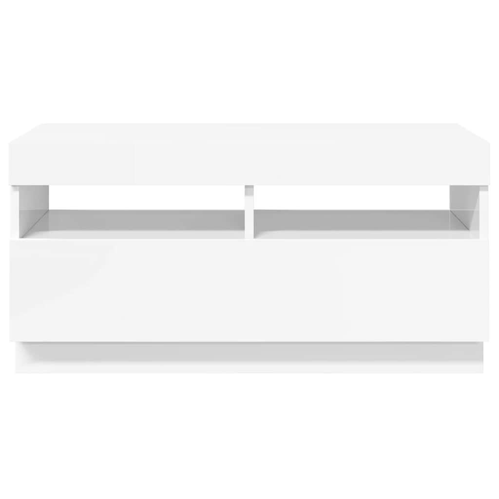 vidaXL TV-Schrank mit LED-Leuchten Hochglanz-Weiß 80x35x40 cm