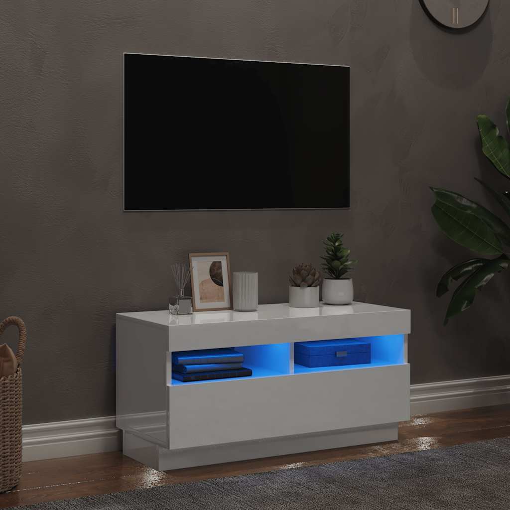 vidaXL TV-Schrank mit LED-Leuchten Hochglanz-Weiß 80x35x40 cm