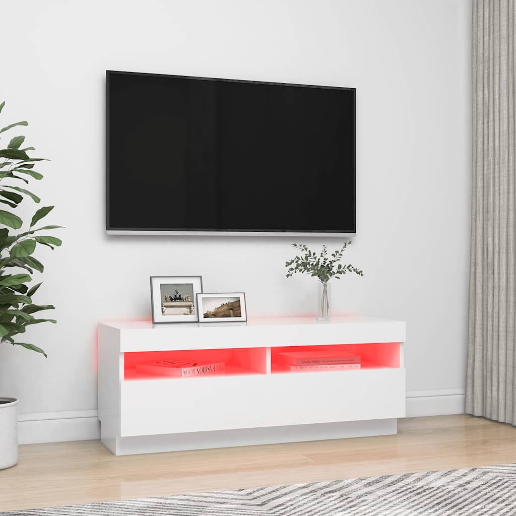 Meuble TV vidaXL avec lumières LED Blanc 100x35x40 cm
