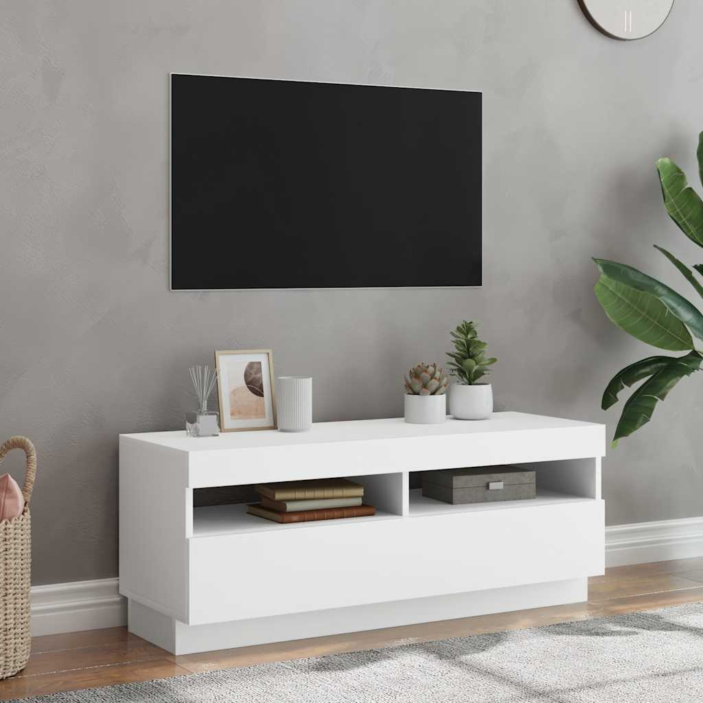 Meuble TV vidaXL avec lumières LED Blanc 100x35x40 cm