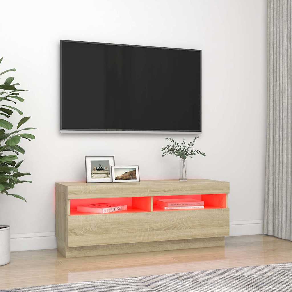 Meuble TV vidaXL avec lumières LED chêne Sonoma 100x35x40 cm