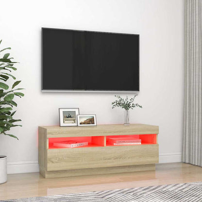 Meuble TV vidaXL avec lumières LED chêne Sonoma 100x35x40 cm