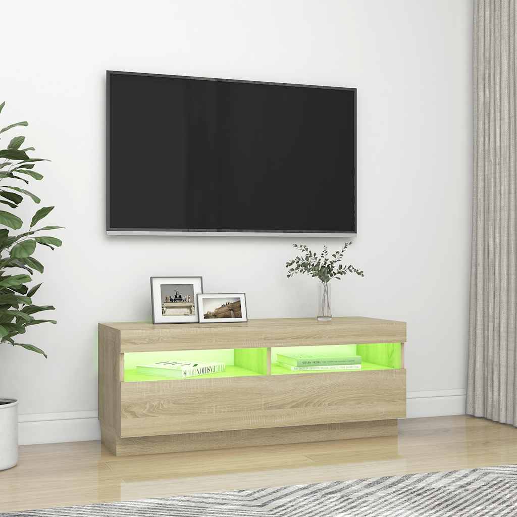 Meuble TV vidaXL avec lumières LED chêne Sonoma 100x35x40 cm