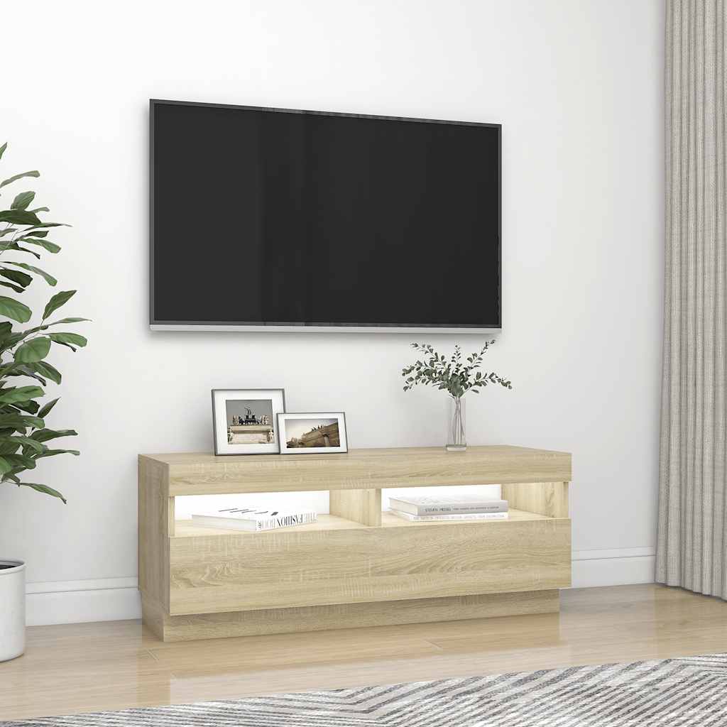 Meuble TV vidaXL avec lumières LED chêne Sonoma 100x35x40 cm