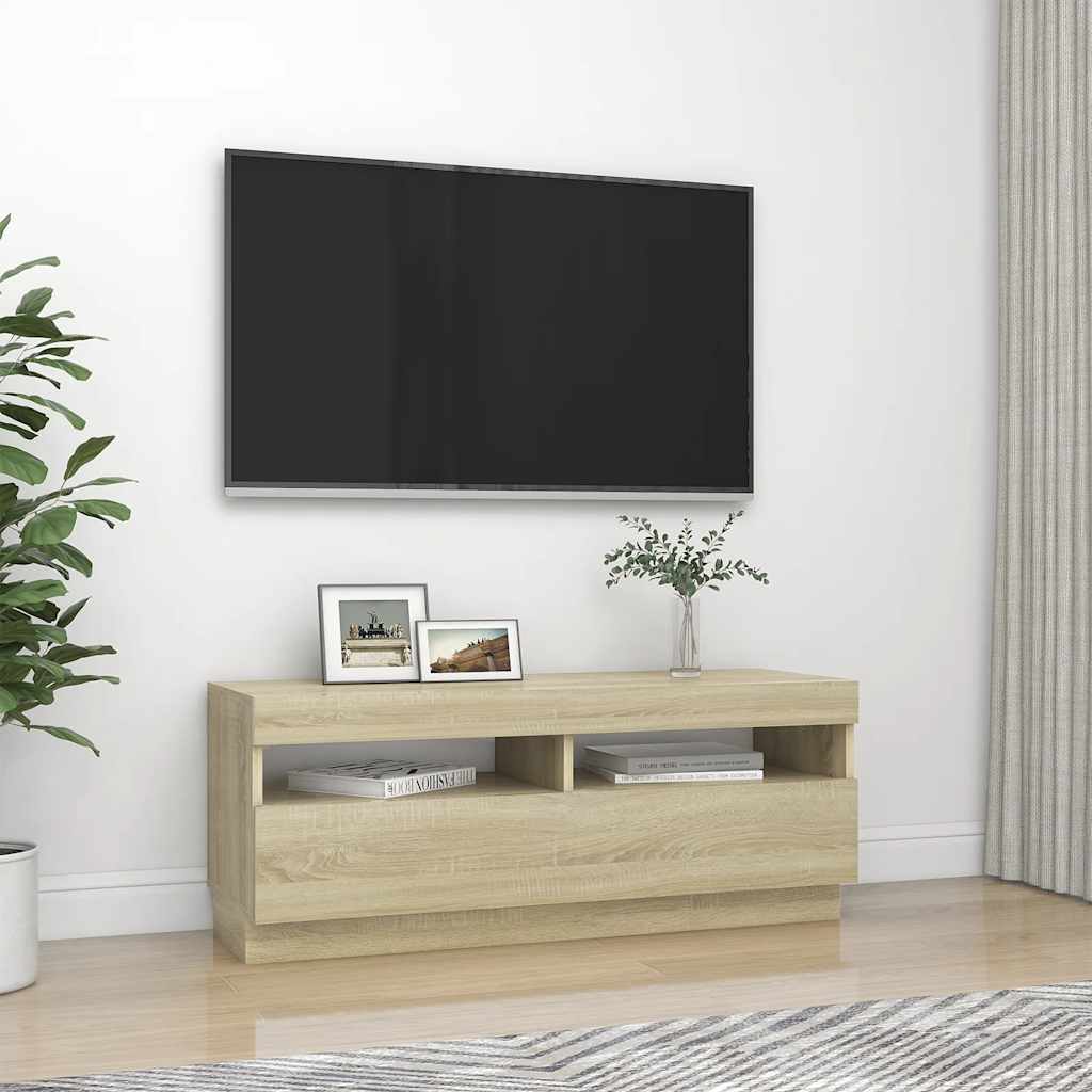 Meuble TV vidaXL avec lumières LED chêne Sonoma 100x35x40 cm
