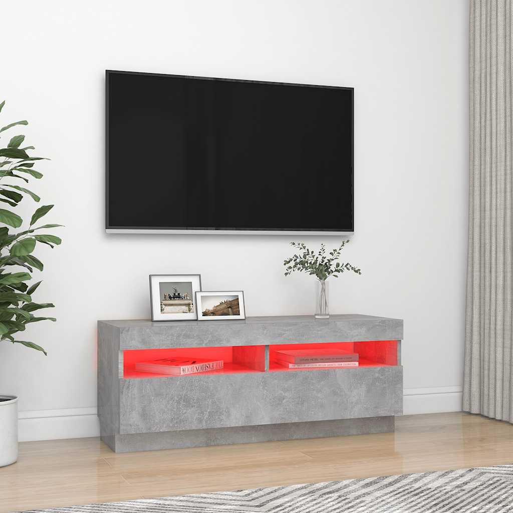 vidaXL Meuble TV avec lumières LED Gris béton 100x35x40 cm