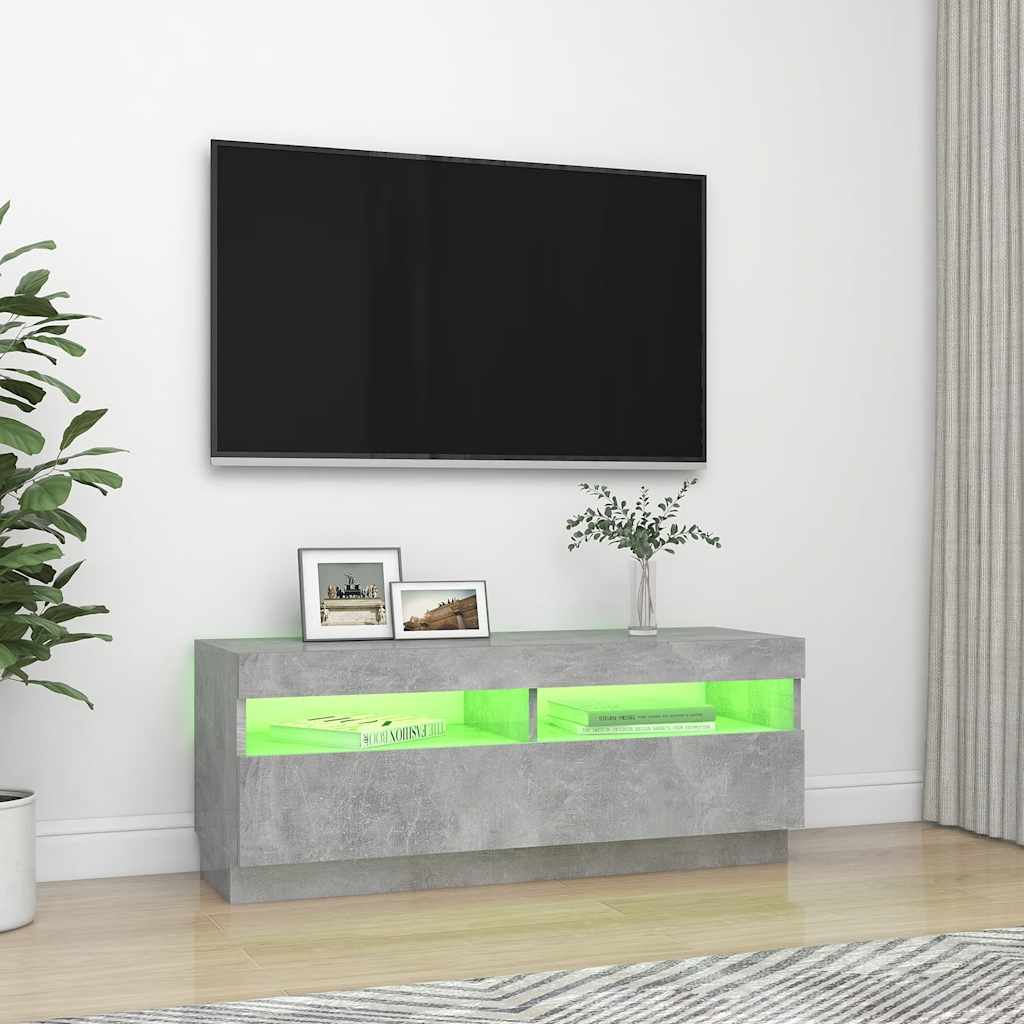 vidaXL Meuble TV avec lumières LED Gris béton 100x35x40 cm