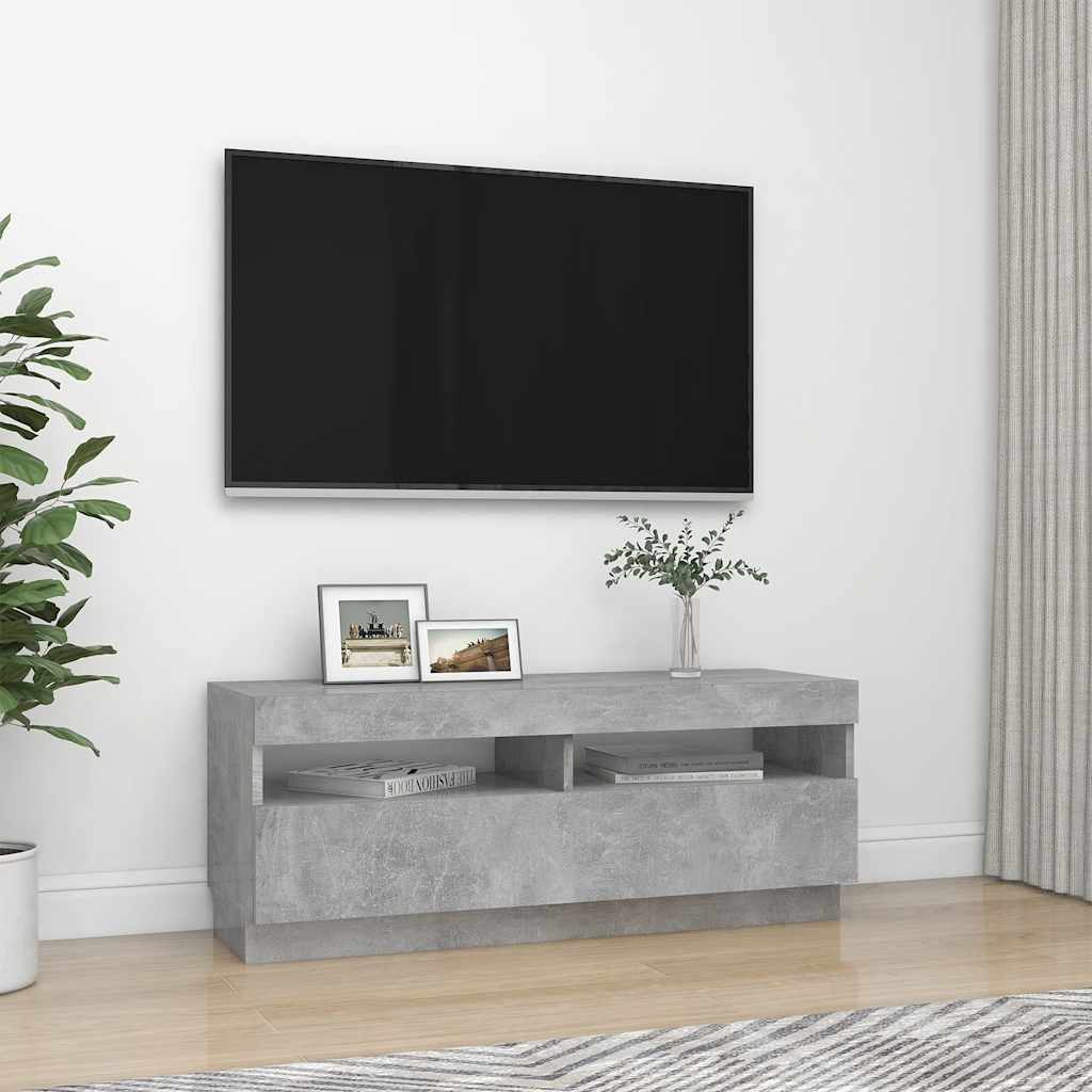 vidaXL Meuble TV avec lumières LED Gris béton 100x35x40 cm