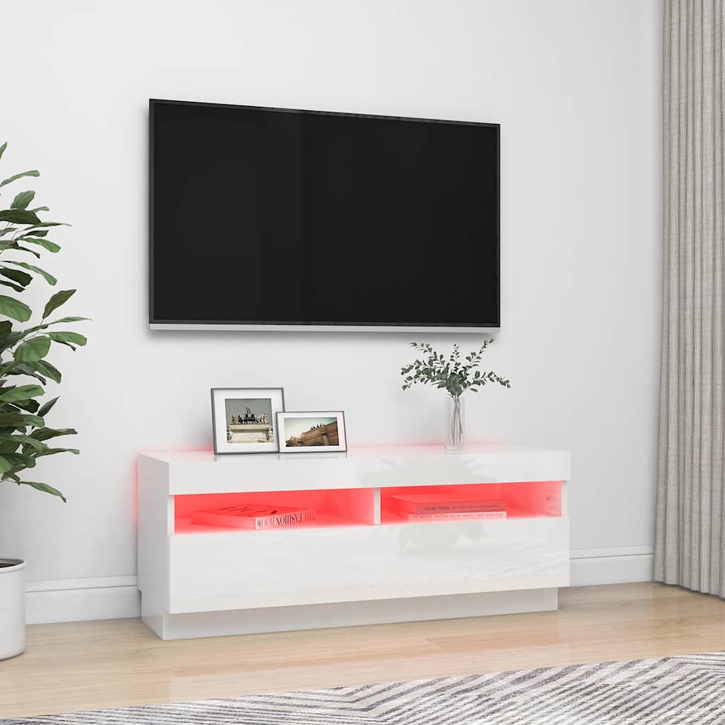 Meuble TV vidaXL avec lumières LED blanc brillant 100x35x40 cm