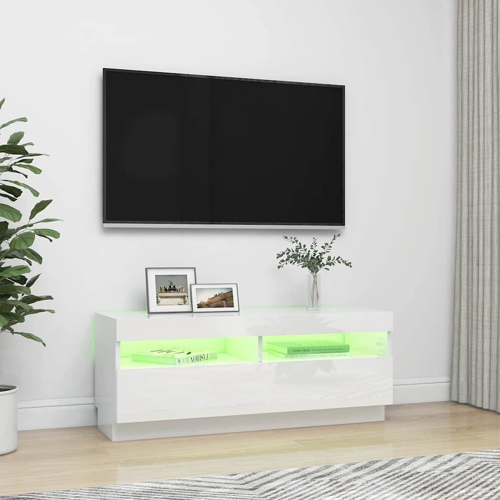Meuble TV vidaXL avec lumières LED blanc brillant 100x35x40 cm