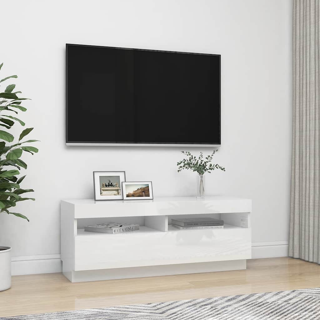 Meuble TV vidaXL avec lumières LED blanc brillant 100x35x40 cm