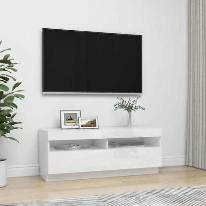 Meuble TV vidaXL avec lumières LED blanc brillant 100x35x40 cm