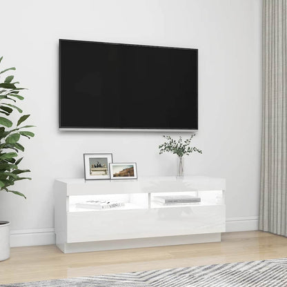 Meuble TV vidaXL avec lumières LED blanc brillant 100x35x40 cm