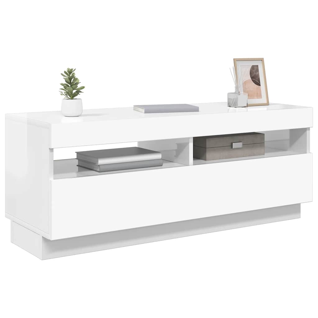 Meuble TV vidaXL avec lumières LED blanc brillant 100x35x40 cm