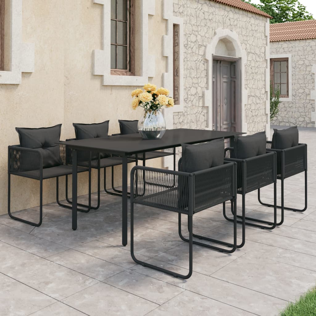 vidaXL 7-tlg. Garten-Essgruppe PVC Rattan Schwarz