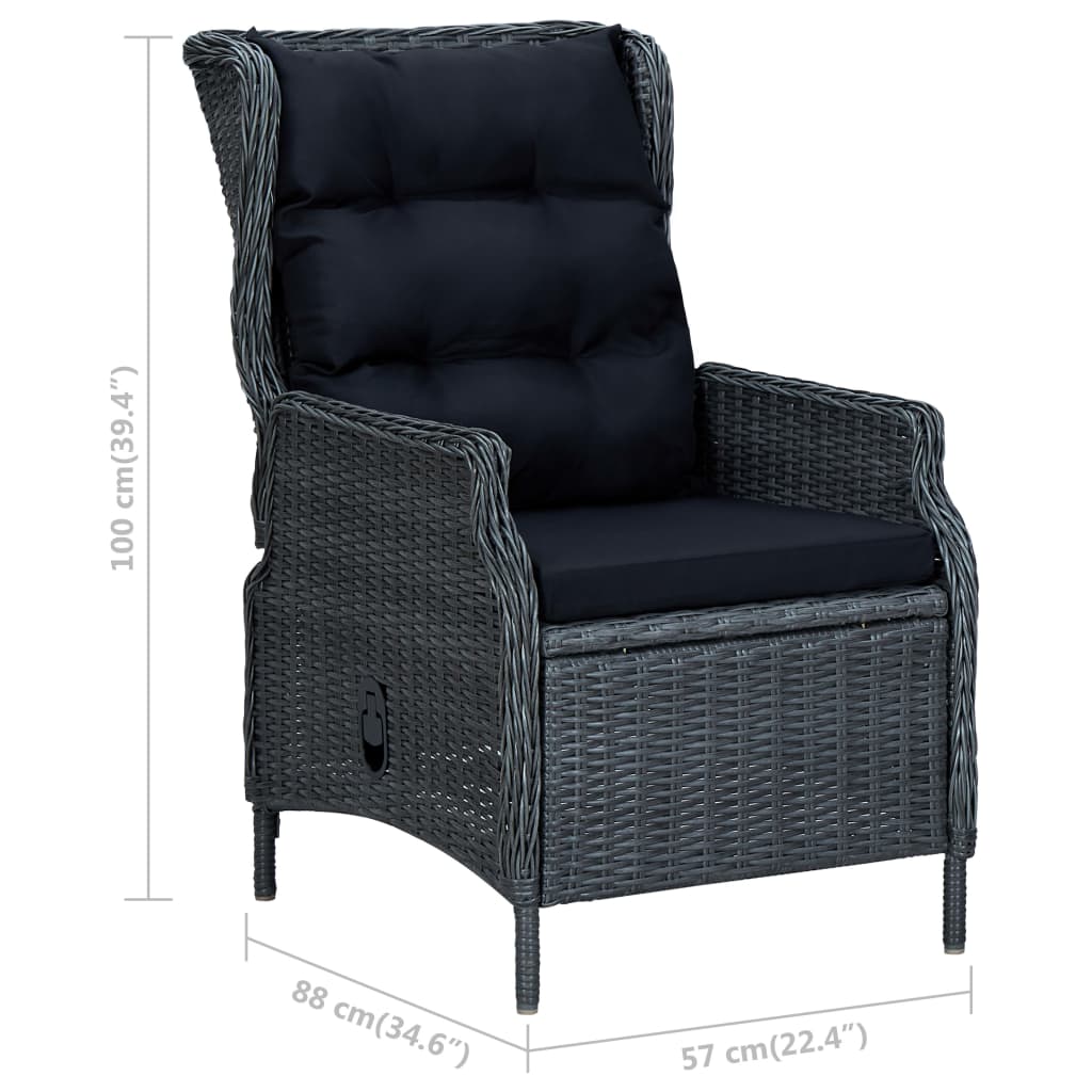 2-tlg. Garten-Lounge-Set mit Auflagen Poly Rattan Dunkelgrau