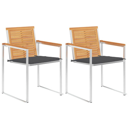 vidaXL Gartenstühle mit Kissen 2 Stk. Massivholz Teak und Stahl
