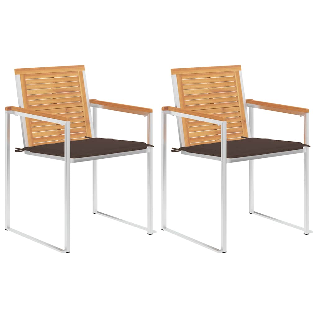 vidaXL Gartenstühle mit Kissen 2 Stk. Massivholz Teak und Stahl